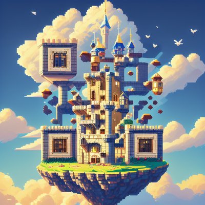 Pixel Floating Sky Castle QR Code for Posters