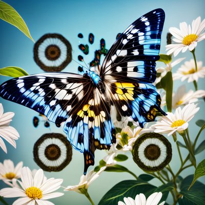 Blue Butterfly on Daisies Photorealistic QR Code Art