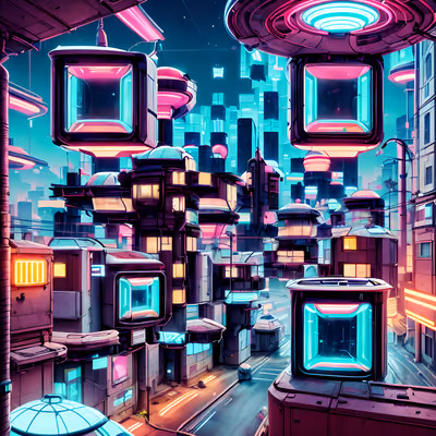 Neon Cyberpunk Cityscape QR Code for Posters — image 1