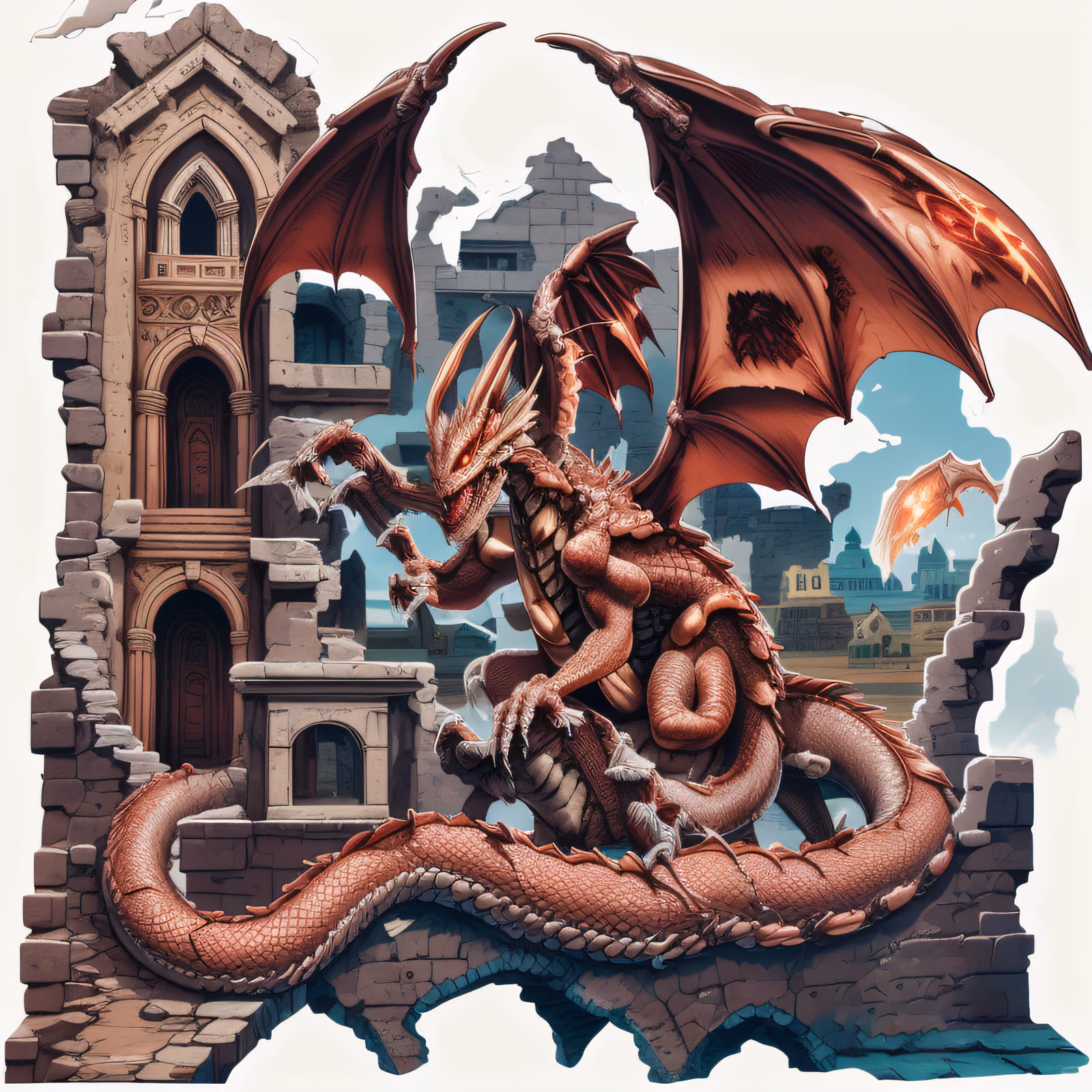Red Dragon Ancient Ruins Fantasy QR Code for Stickers — image 1