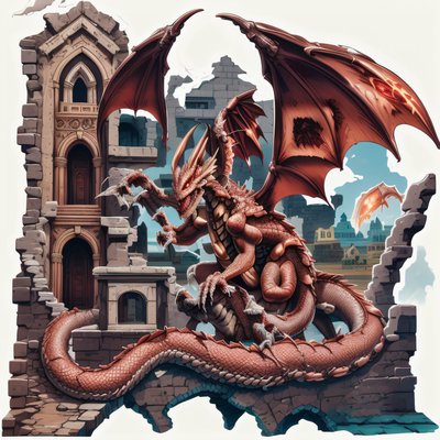 Red Dragon Ancient Ruins Fantasy QR Code for Stickers