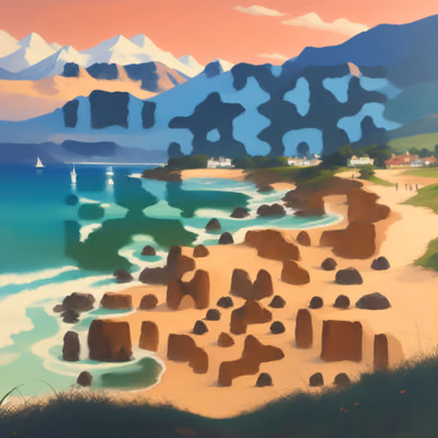 Seaside Mountain Beach Deco Painting QR Code Art — image 1