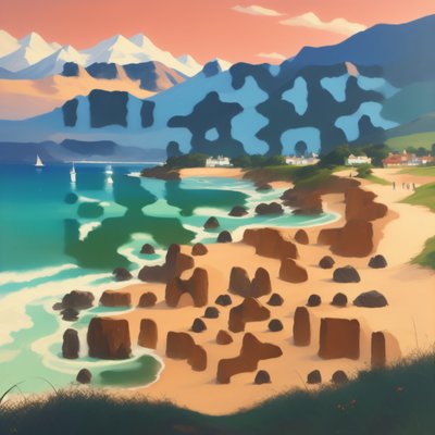 Seaside Mountain Beach Deco Painting QR Code Art