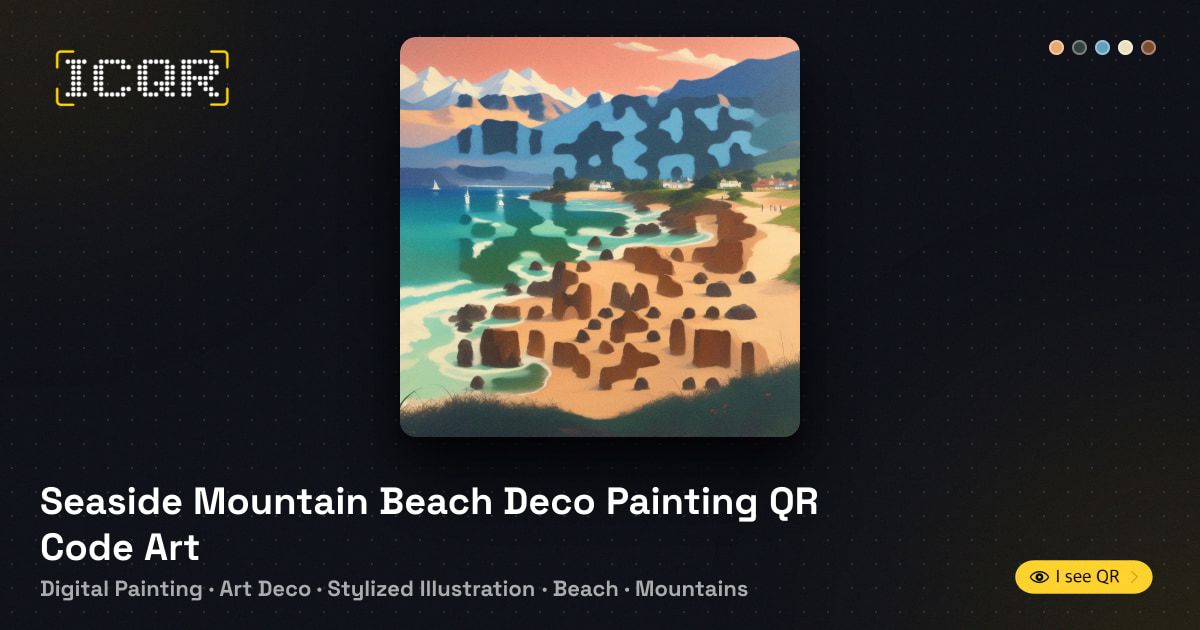 Seaside Mountain Beach Deco Painting QR Code Art • ICQR