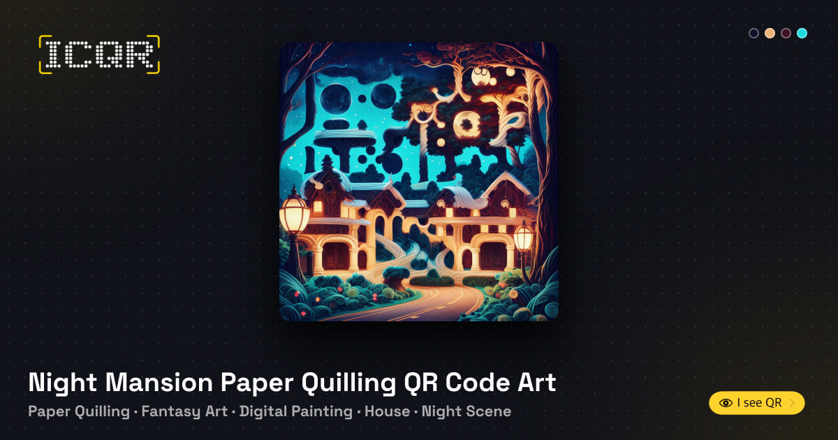 Night Mansion Paper Quilling QR Code Art • ICQR