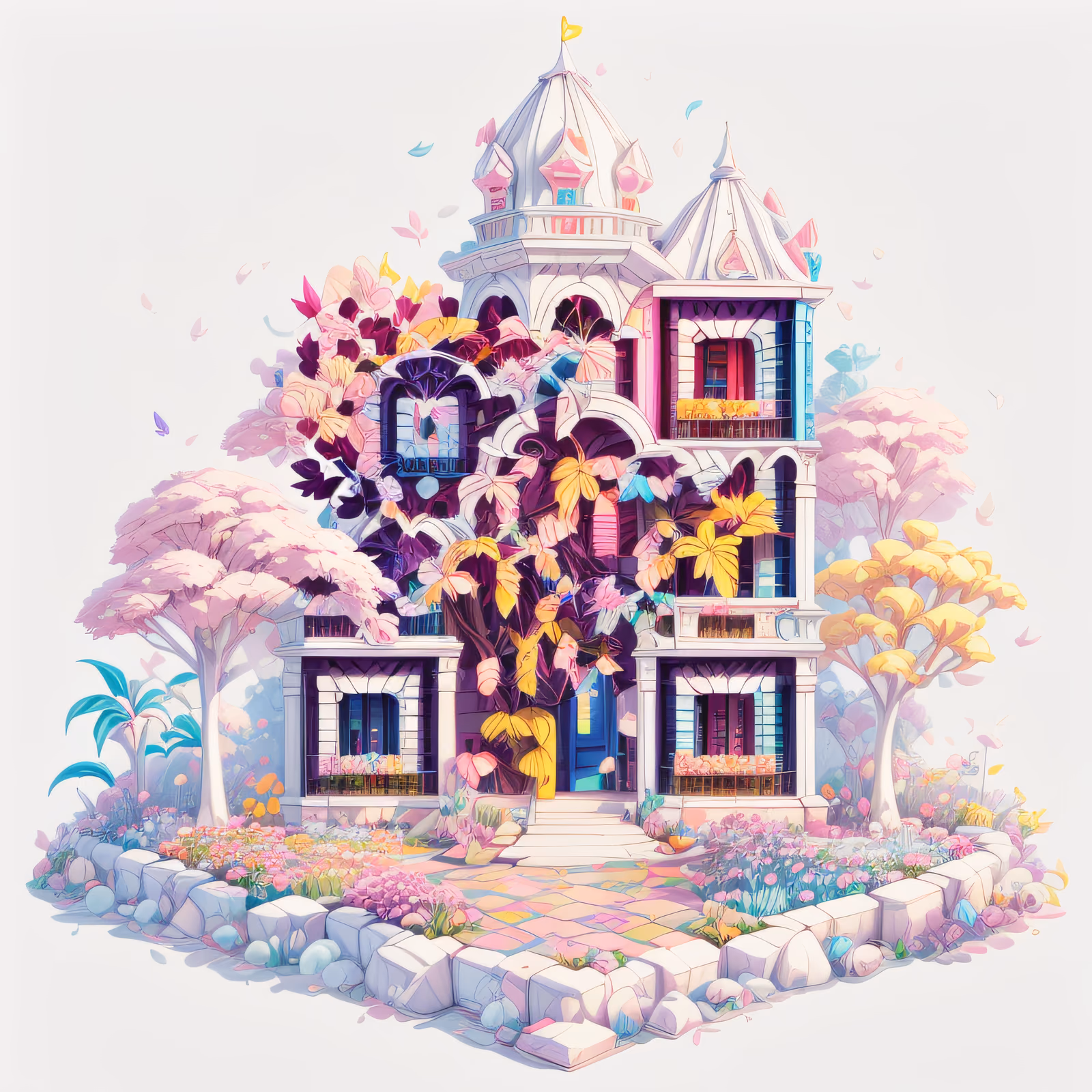 Pastel Garden Mansion Isometric QR Code for Posters — image 1
