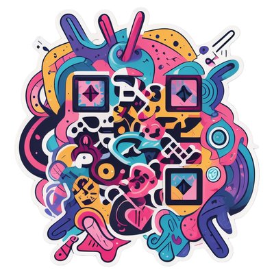 Colorful Abstract Doodle Vector QR Code for Stickers