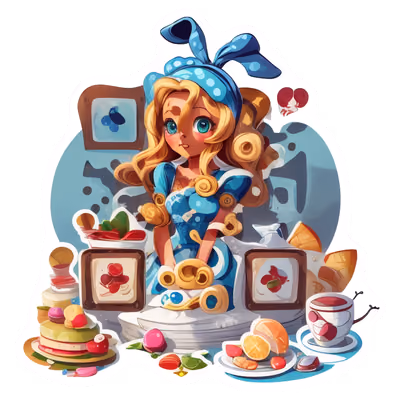 Tea Party Girl Cartoon QR Code for Stickers — image 1