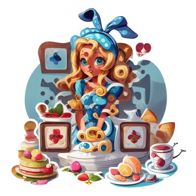 Tea Party Girl Cartoon QR Code for Stickers