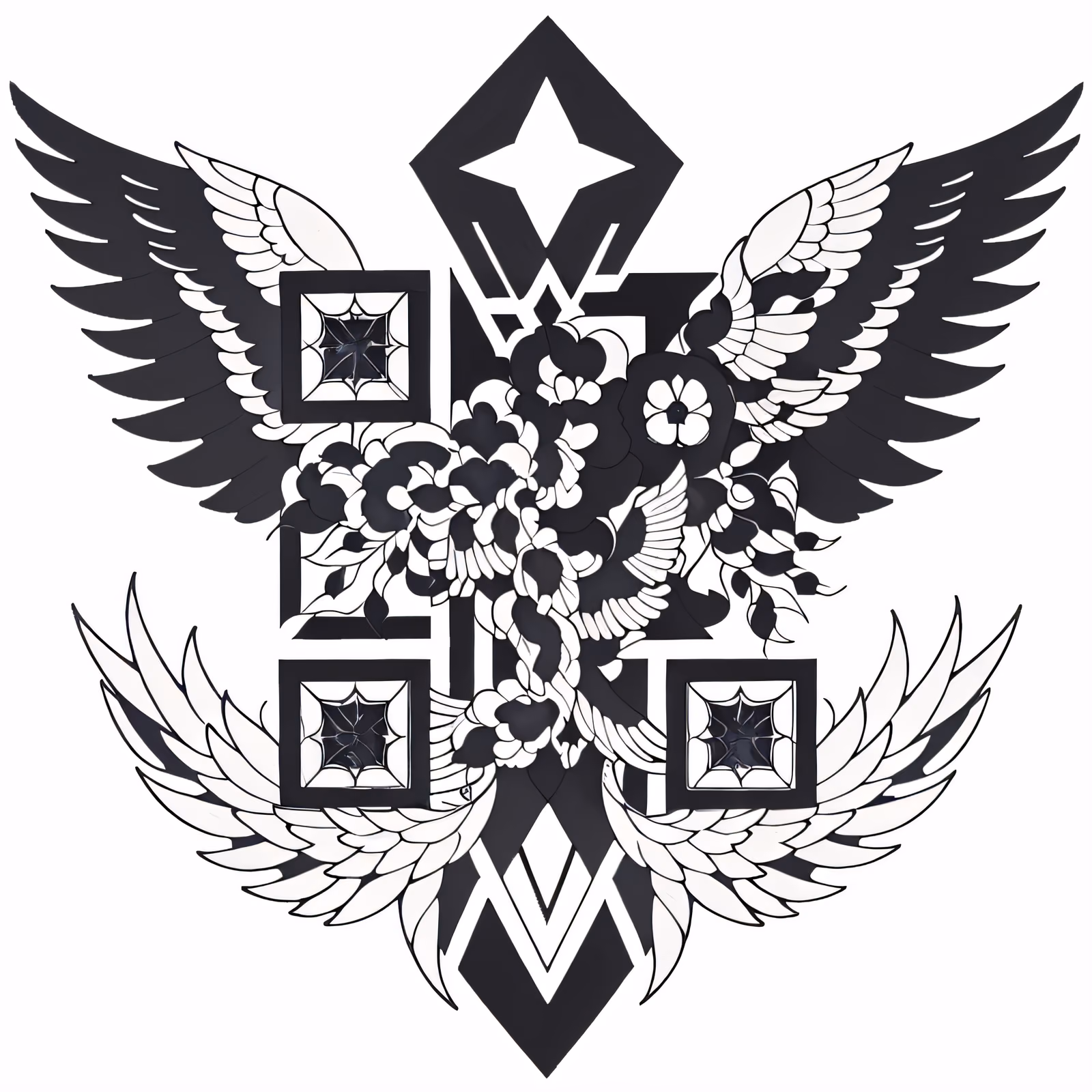 Winged Floral Emblem Tattoo QR Code for Temporary Tattoos — image 1