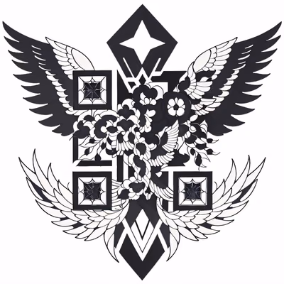Winged Floral Emblem Tattoo QR Code for Temporary Tattoos — image 1