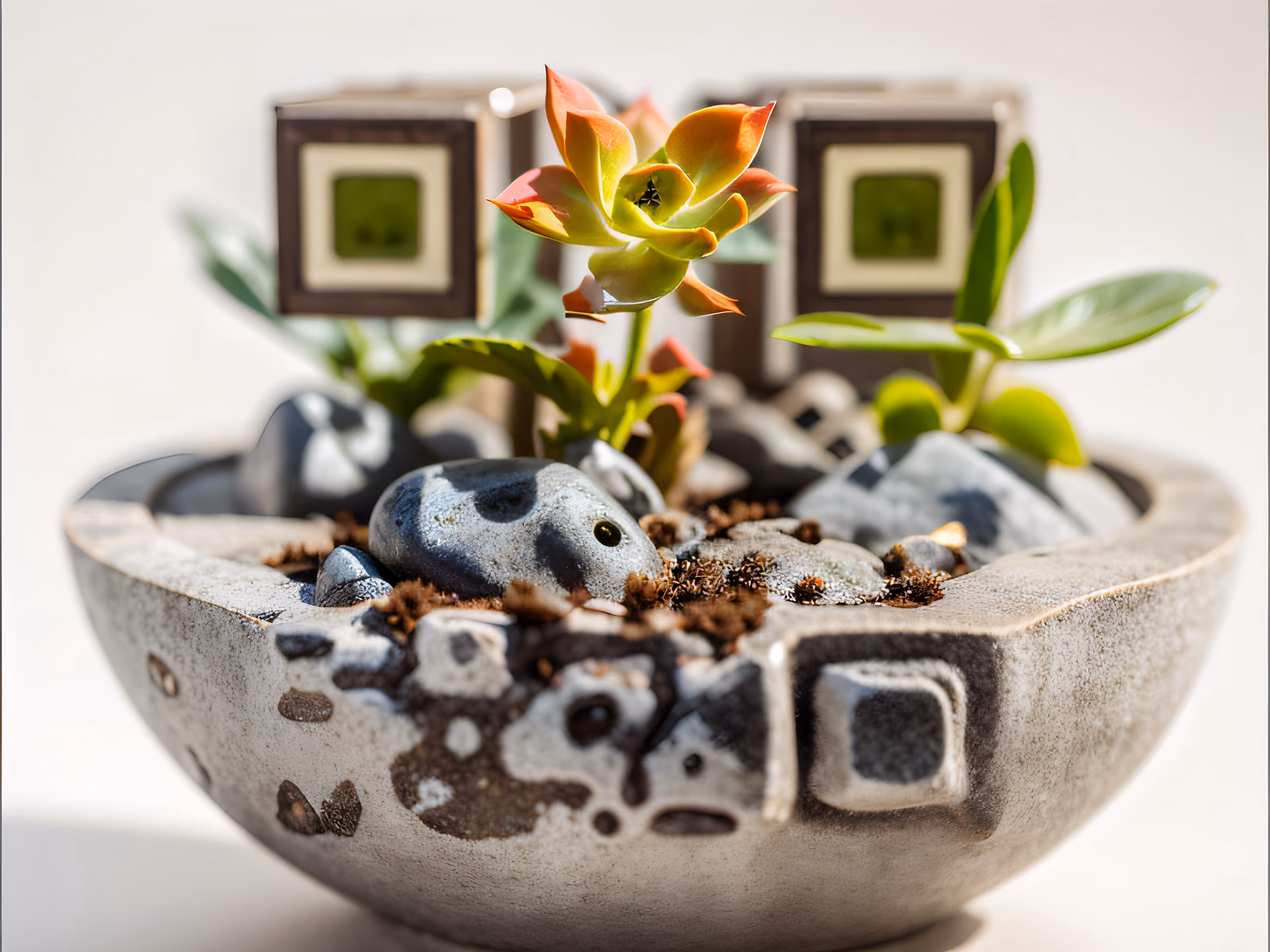Succulent in Stone Pot Photo QR Code for Packaging — image 1