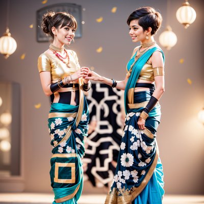 Women in Silk Saris Realistic QR Code for Posters
