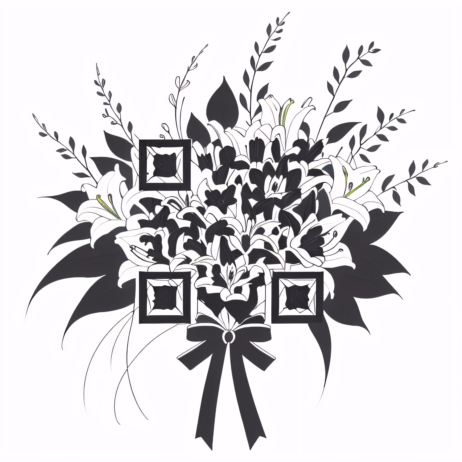 Lily Bouquet Ink Drawing QR Code for Temporary Tattoos — image 1