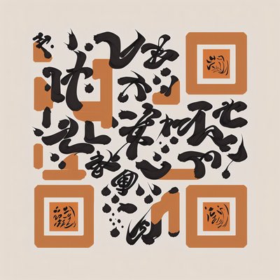 Оранжево-чёрная чернильная каллиграфия: QR-код для плакатов