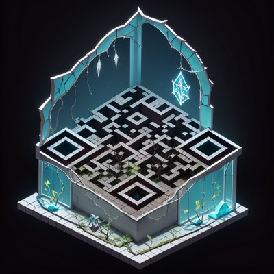 Ruined Chapel Isometric Diorama QR Code for Posters