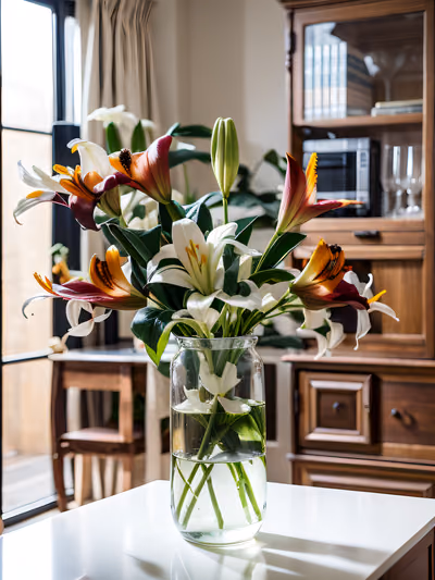 Lilies in Glass Vase Photo QR Code Art — image 1