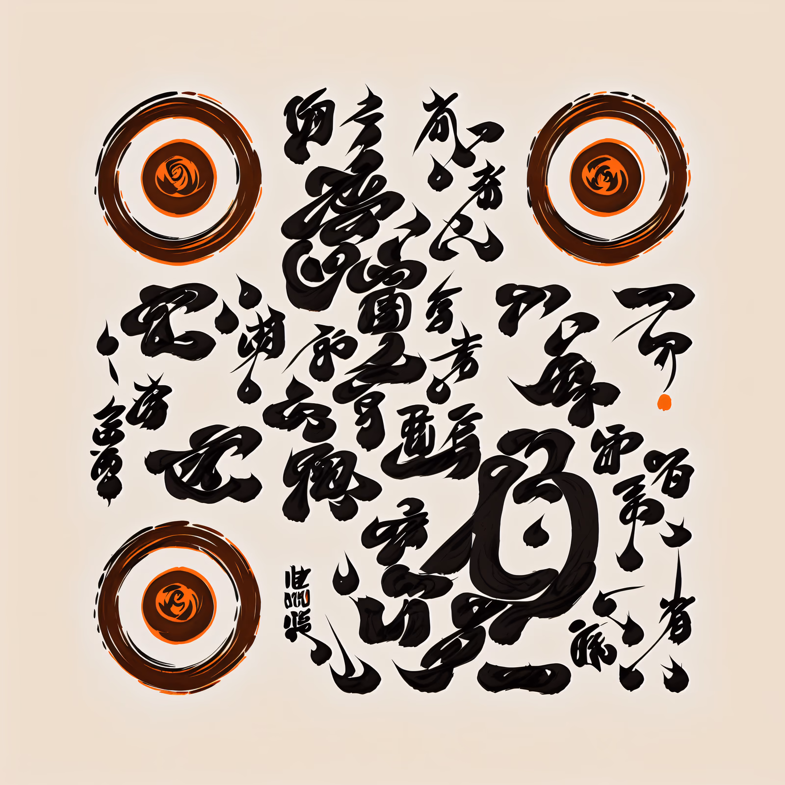 Orange and Black Ink Calligraphy QR Code Art — image 1