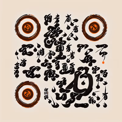 Orange and Black Ink Calligraphy QR Code Art — image 1