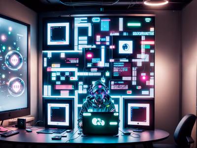 Cyberpunk Hacker Workstation Neon QR Code for Posters — image 1