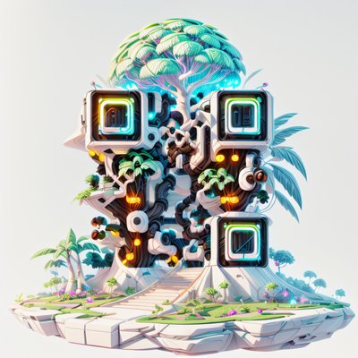 Cyber Jungle Tree Island 3D QR Code for Posters
