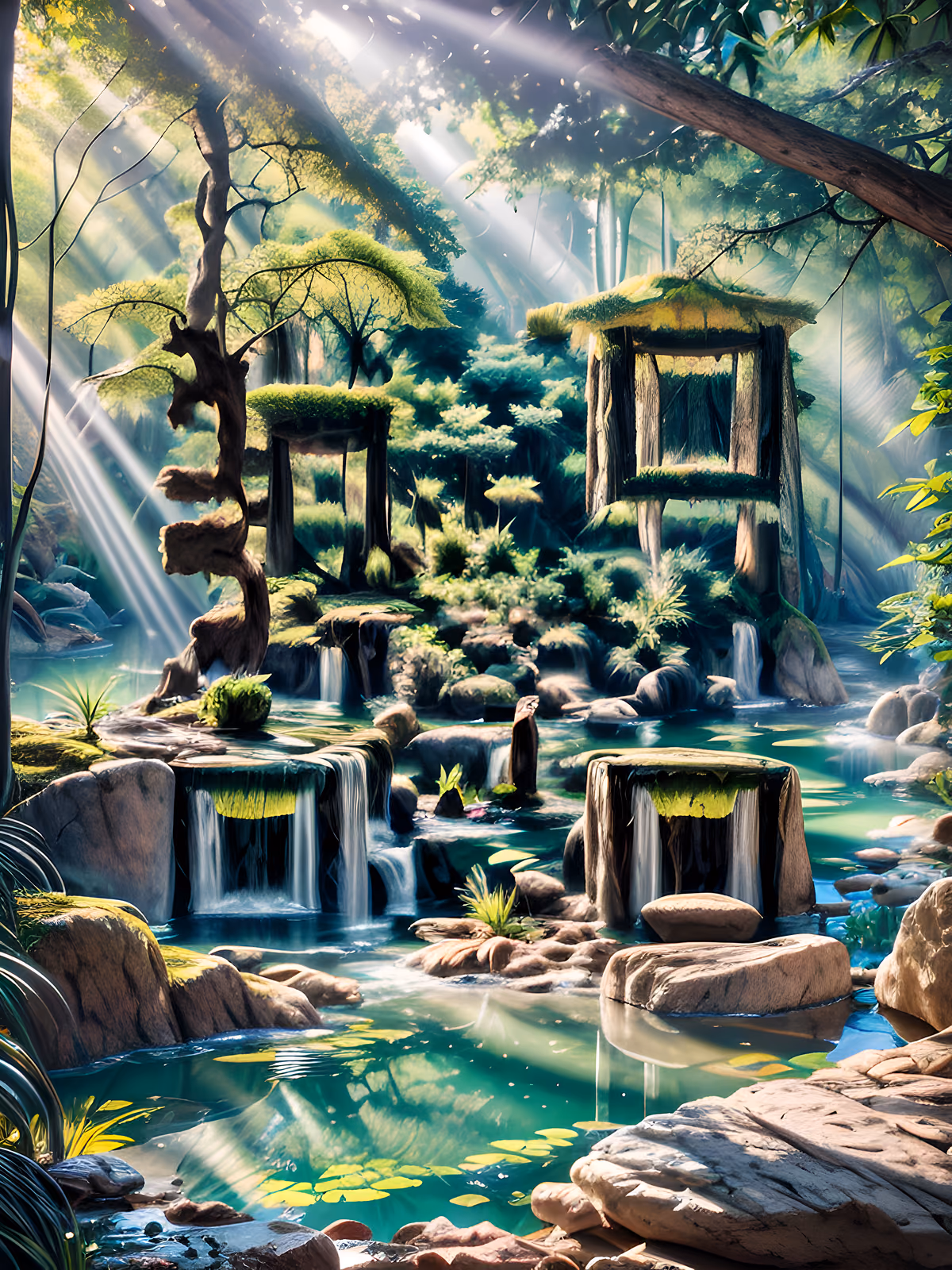Forest Pond Waterfall Landscape QR Code Art — image 1