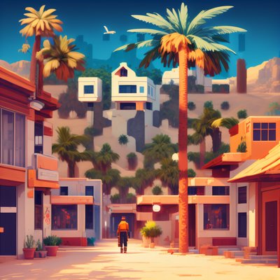 Desert Town Street Game Art QR Code for Posters