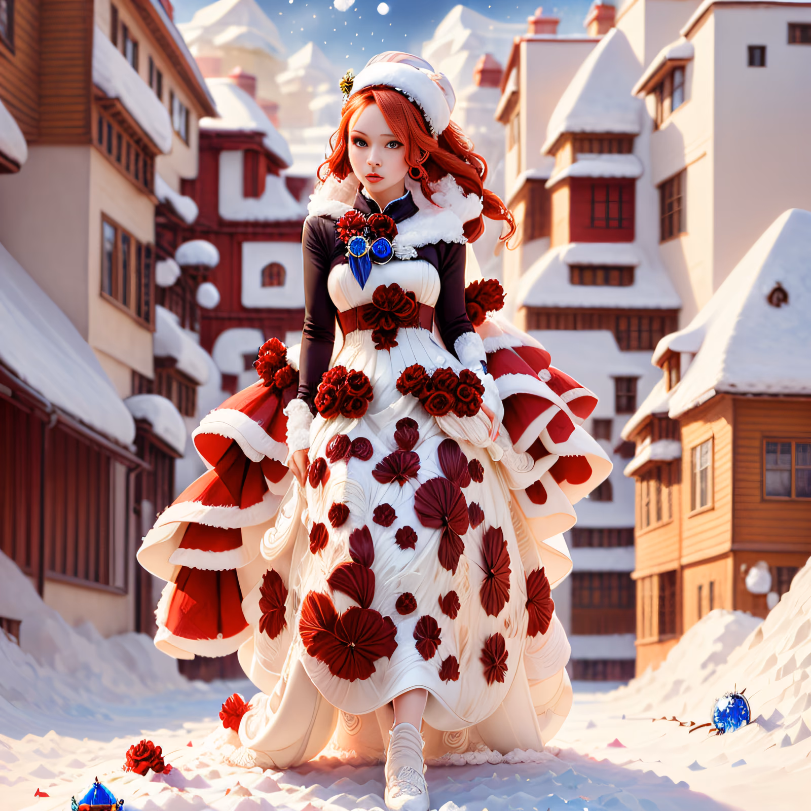 Winter Bride in Red Gown QR Code Art — image 1