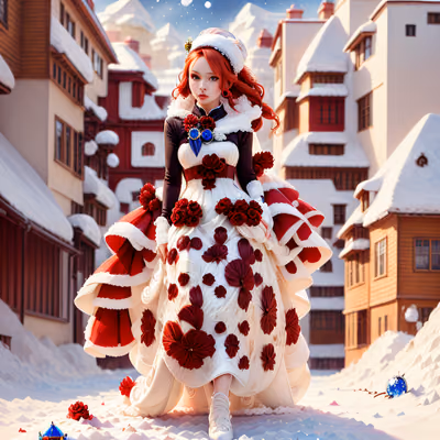 Winter Bride in Red Gown QR Code Art — image 1