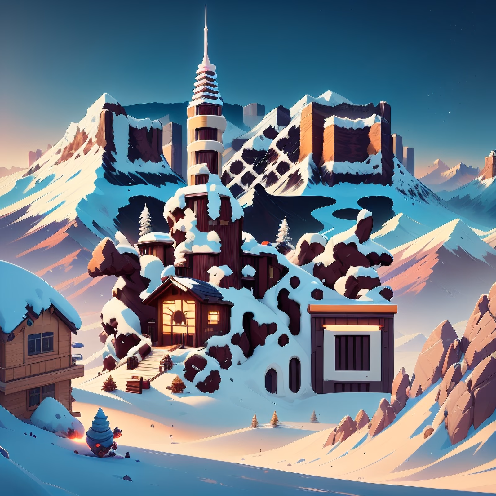 Snowy Mountain Tower Game Art QR Code for Posters — image 1