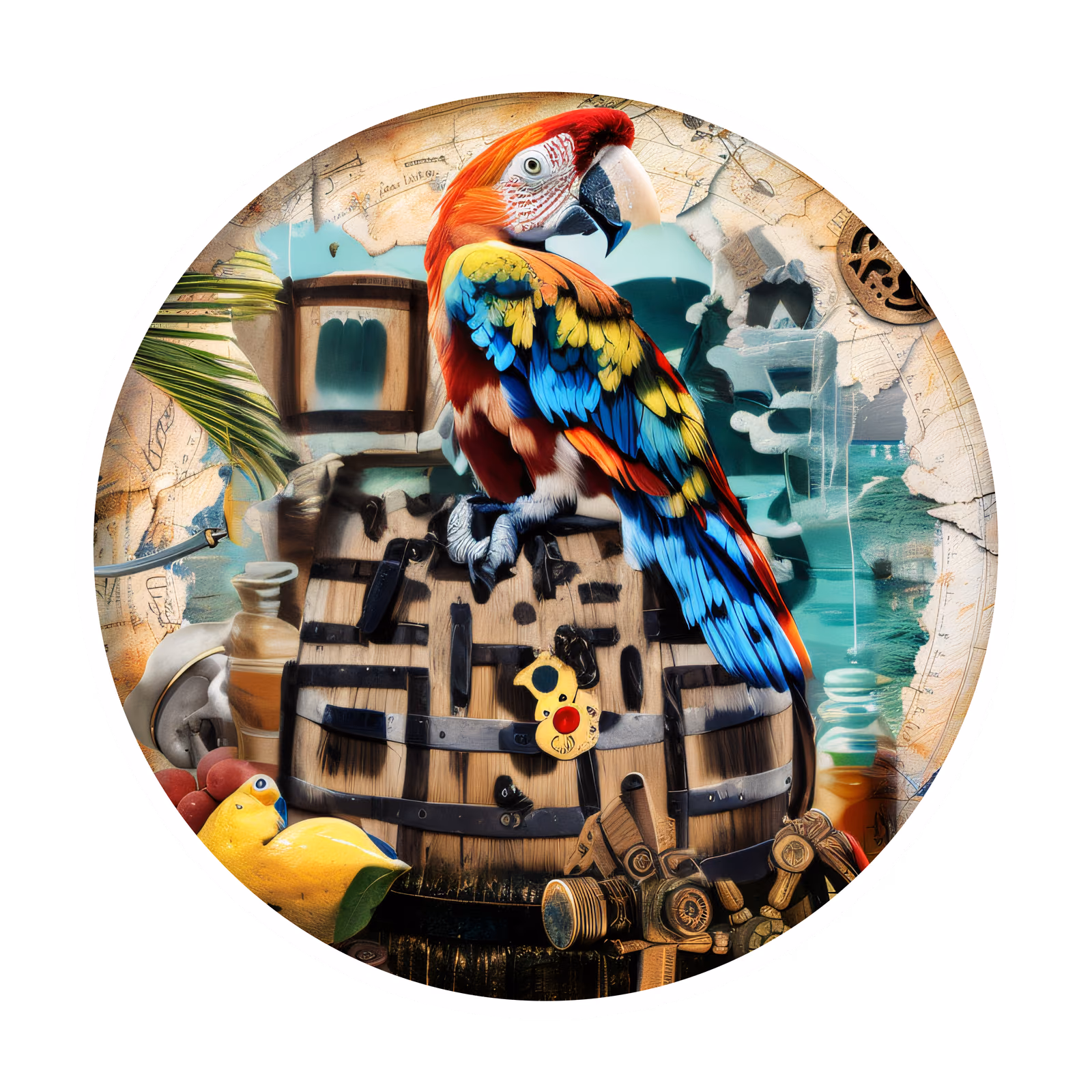 Пиратский попугай на бочке: коллажный QR-код для наклеек — изображение 1