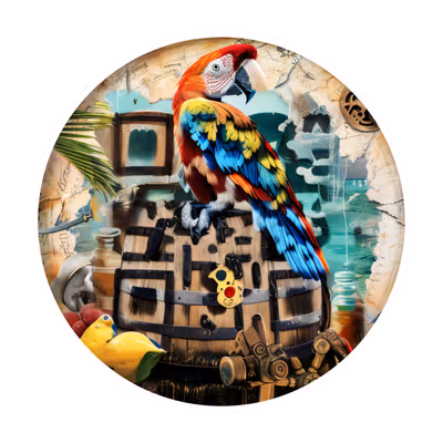 Пиратский попугай на бочке: коллажный QR-код для наклеек — изображение 1