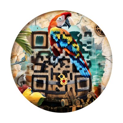 Pirate Parrot on Barrel Collage QR Code for Stickers