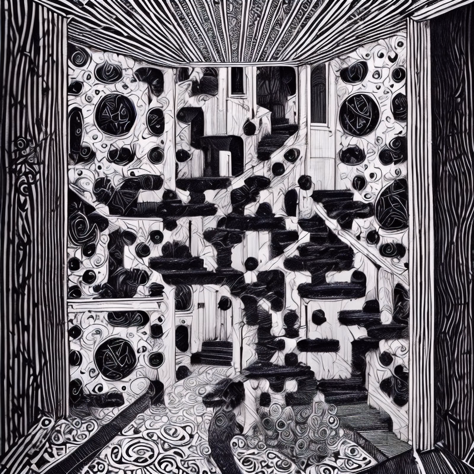 男孩走廊泽田涂鸦墨线画二维码艺术 — 图片 1