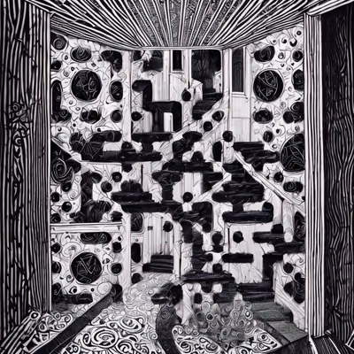 男孩走廊泽田涂鸦墨线画二维码艺术 — 图片 1