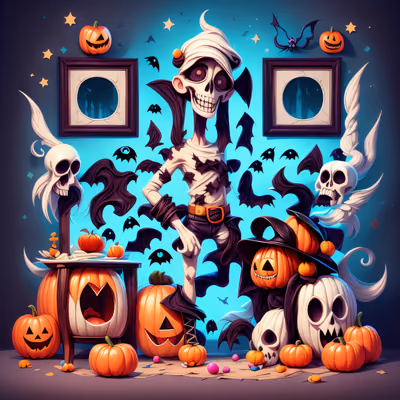 Скелет и тыквы: мультяшный QR-код на Хэллоуин для постеров — изображение 1