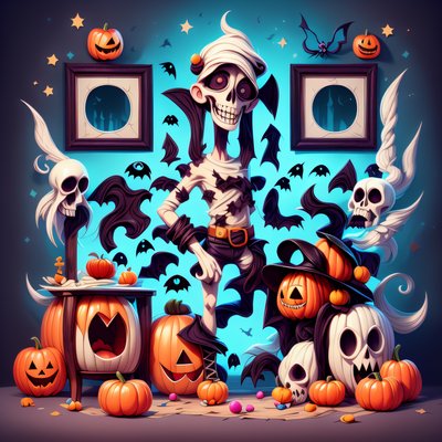 Skeleton and Pumpkins Halloween Cartoon QR Code for Posters