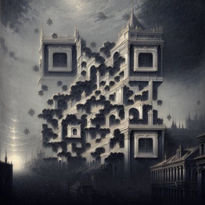 Ivy Covered Gothic Villa Engraving QR Code Art