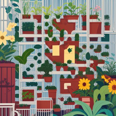 Greenhouse Potted Plants Vector QR Code Art