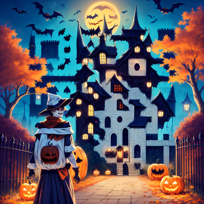 Zombie and Haunted Castle Halloween QR Code for Posters — image 1