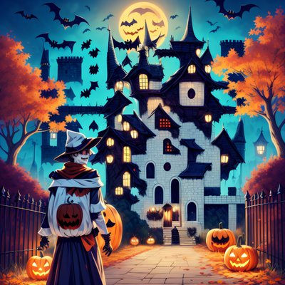Zombie and Haunted Castle Halloween QR Code for Posters