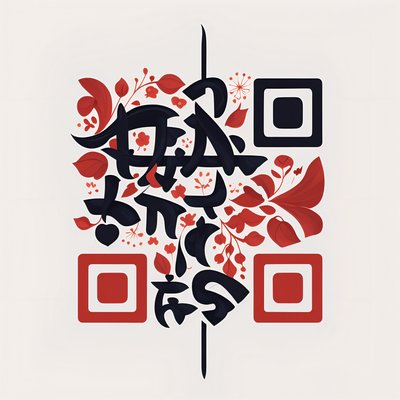 Calligraphic Red Floral Vector QR Code for Posters