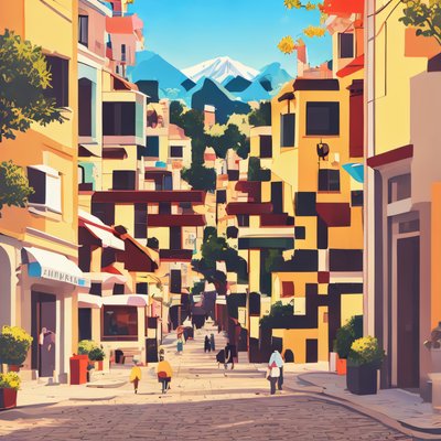 Mountain Town Street Vector QR Code for Posters