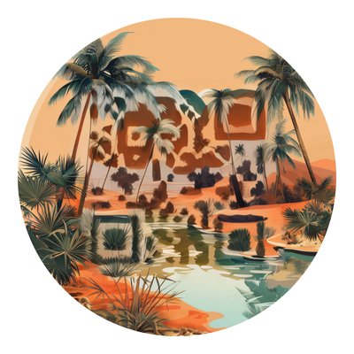 Векторный QR-код с оазисом и пальмами для наклеек