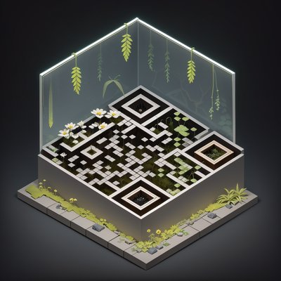 Isometric Botanical Terrarium Diorama QR Code Art