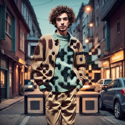 Curly Haired Man Street Portrait QR Code for Posters