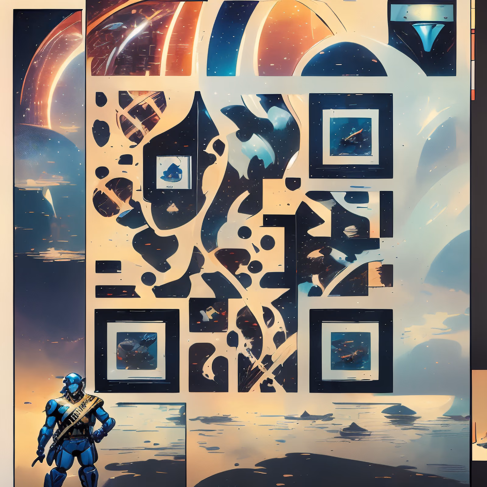 Comic Panel Armored Hero Sci-Fi QR Code for Posters — image 1