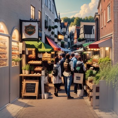 Dutch Market Street Digital Painting QR Code for Posters