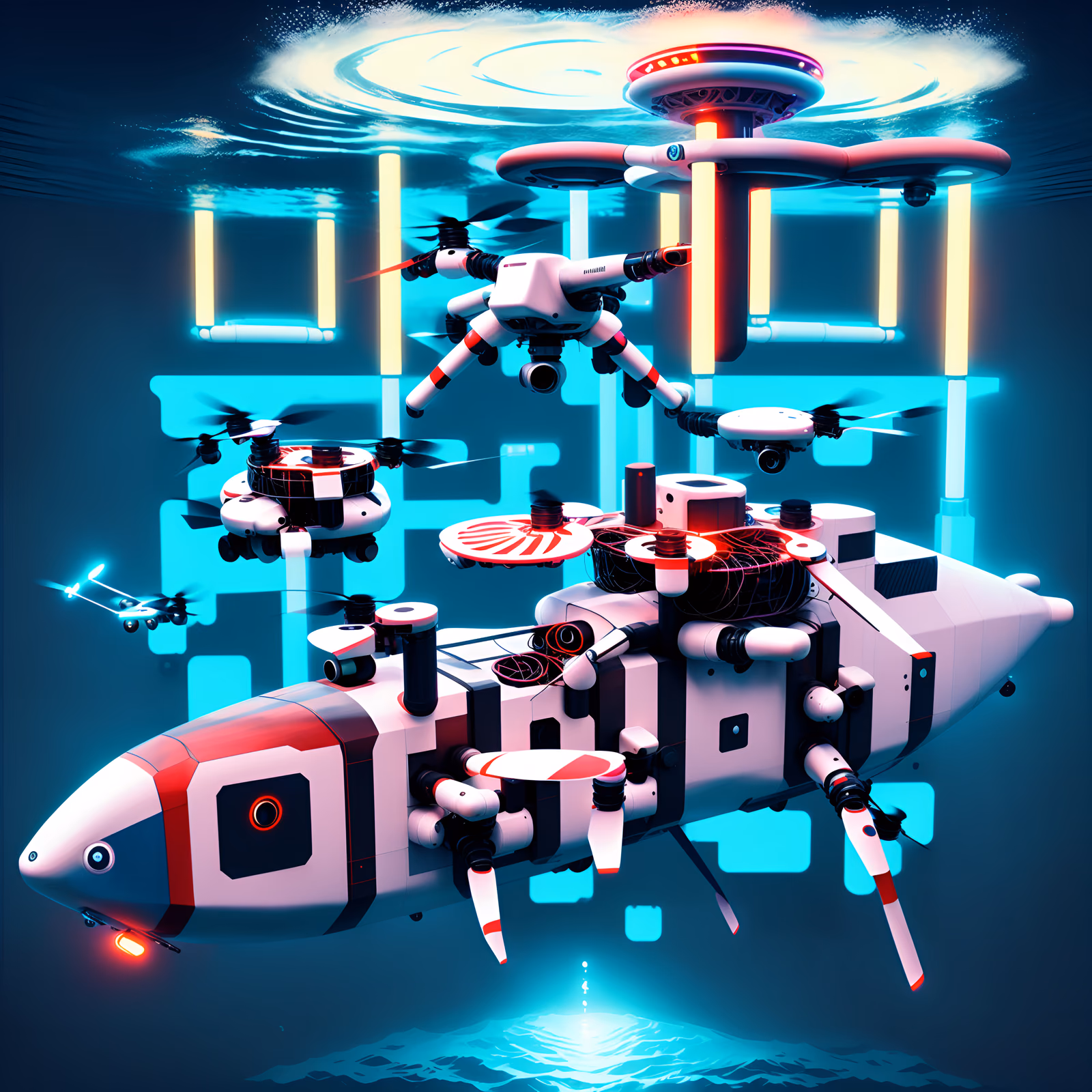 Drone Submarine Retrofuturism QR Code for Posters — image 1