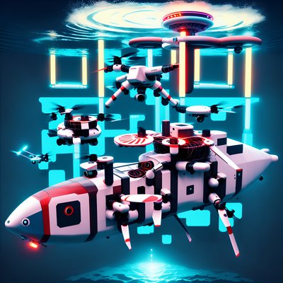 Drone Submarine Retrofuturism QR Code for Posters